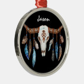 Western Steer Skull and Feathers Personalisiert Ornament Aus Metall (Rechts)