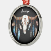 Western Steer Skull and Feathers Personalisiert Ornament Aus Metall (Links)
