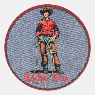 Western Sticker Cowboy Rodeo Stern auf Denim Print
