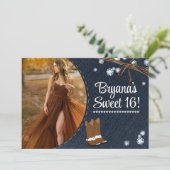 Western stickt Denim & Diamonds zum Geburtstag Fot Einladung (Stehend Vorderseite)