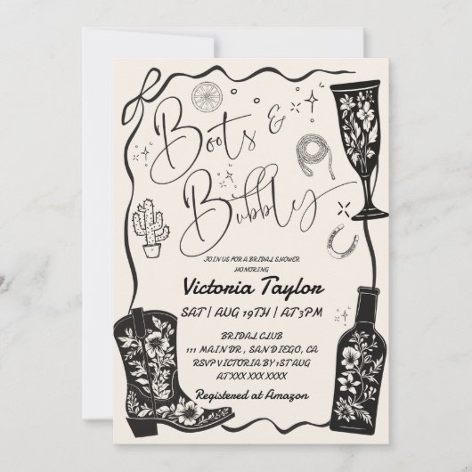 Western Stiefel & Bubbly Bow Brautparty Einladung (Vorderseite)