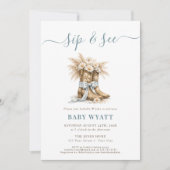 Western Stiefel & Coquette Blaue Schleife Junge Si Einladung (Vorderseite)