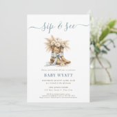 Western Stiefel & Coquette Blaue Schleife Junge Si Einladung (Stehend Vorderseite)