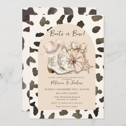 Western-Stiefel für Kuhmuster oder Darstellung des Einladung (Vorne/Hinten)