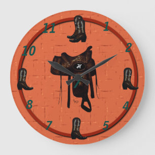 Western-Stiefel u. Sattel-Uhr 2 Große Wanduhr