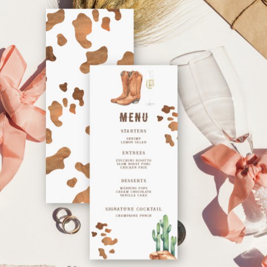 Western-Stiefel und Brautparty-Menü Menükarte