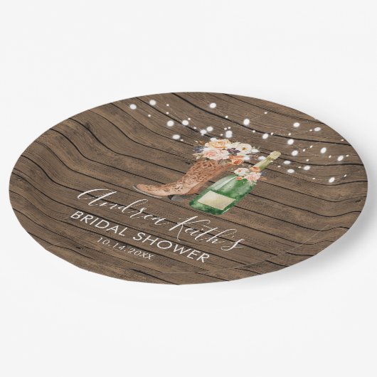 Western-Stiefel und Bubbly-Papierplatte Pappteller (Schrägansicht)