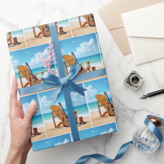 Western Stiefel und Gitarre am Strand Geschenkpapier (Schenken)