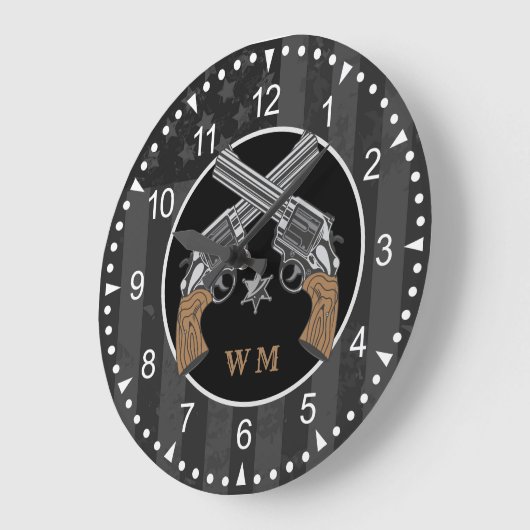 Western-Stil überquert Gewehre mit Monogramm Große Wanduhr (Winkel)