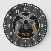 Western-Stil überquert Gewehre mit Monogramm Große Wanduhr (Vorderseite)