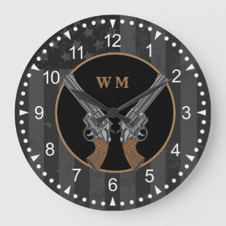 Western-Stil überquert Gewehre mit Monogramm Große Wanduhr