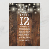 Western String Lights Table Number Seating Chart Einladung (Rückseite)