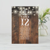 Western String Lights Table Number Seating Chart Einladung (Stehend Vorderseite)