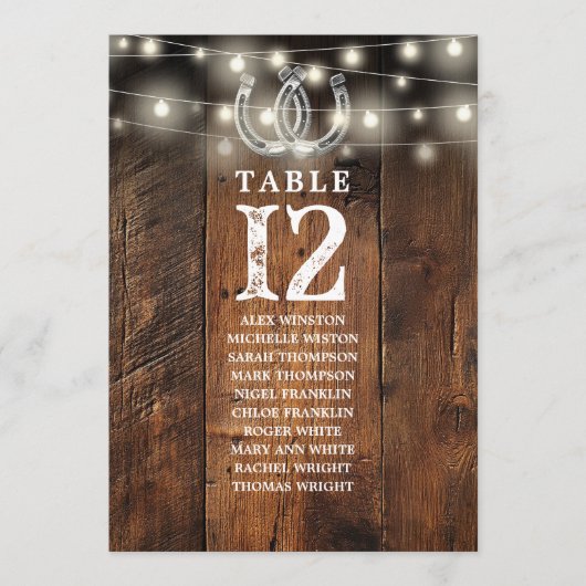 Western String Lights Table Number Seating Chart Einladung (Vorderseite)