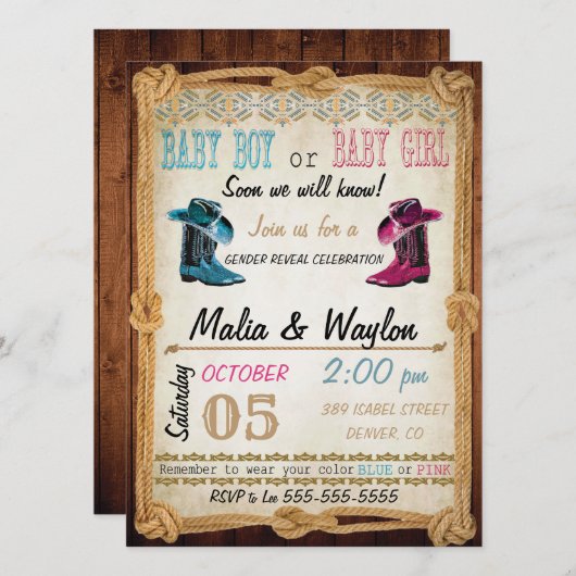 Western Style Baby Reveal Dusche einladen Einladung (Vorne/Hinten)