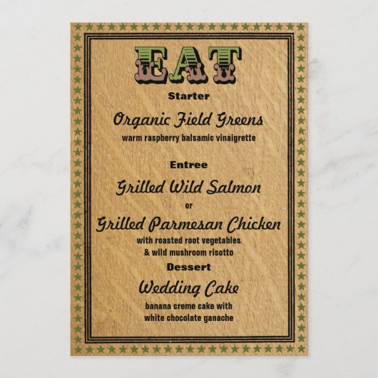Western Style Empfang PartyAbendmenü Menükarte (Vorderseite)