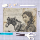 Western Style Pferd und Mädchen festgehalten Decou Seidenpapier (Handwerk)