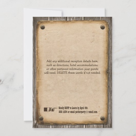 Western Style Weding Reception einladen Einladung (Rückseite)