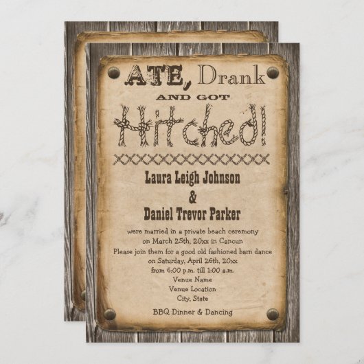 Western Style Weding Reception einladen Einladung (Vorne/Hinten)