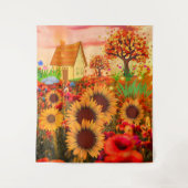 Western Sun Blume Kunstmalerei - Rustikale Landwir Wandteppich (Vorderseite)