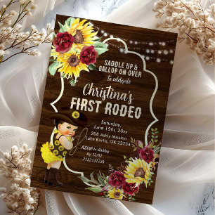 Western Sunflower Rose Cowgirl Erstgeburt Einladung