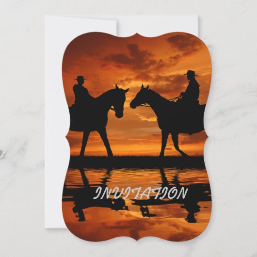 Western Sunset Horseback Riding Cowboy Silhouette Einladung (Vorderseite)