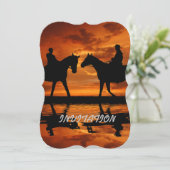Western Sunset Horseback Riding Cowboy Silhouette Einladung (Stehend Vorderseite)