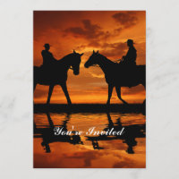 Western Sunset Horseback Riding Cowboy Silhouette