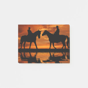 Western Sunset Horseback Riding Cowboy Silhouette Post-it Klebezettel