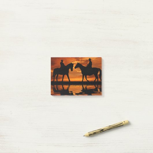 Western Sunset Horseback Riding Cowboy Silhouette Post-it Klebezettel (Auf Schreibtisch)