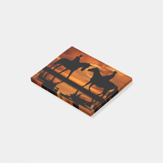 Western Sunset Horseback Riding Cowboy Silhouette Post-it Klebezettel (angewinkelt)