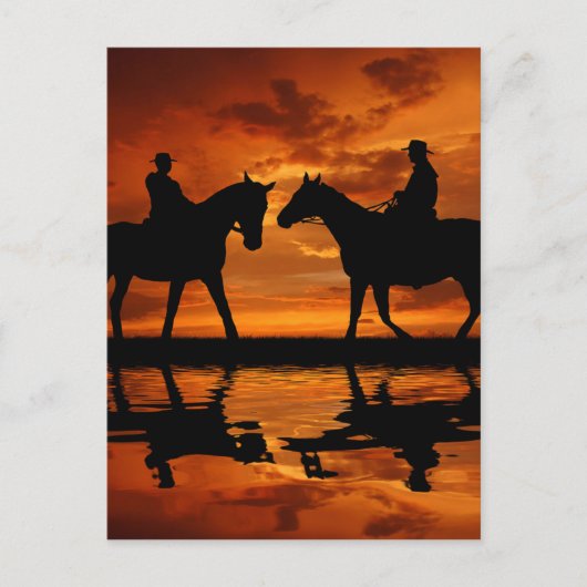 Western Sunset Horseback Riding Cowboy Silhouette Postkarte (Vorderseite)