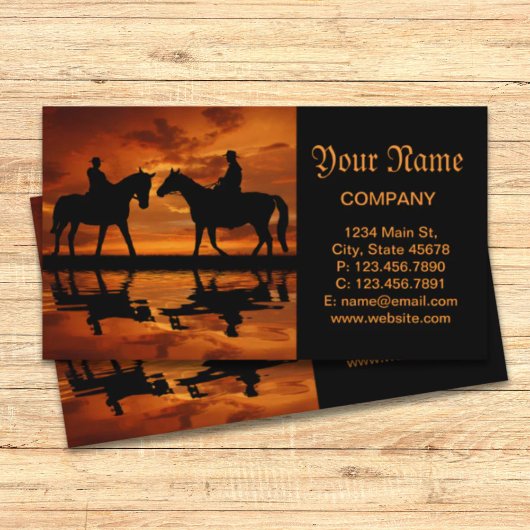 Western Sunset Horseback Riding Cowboy Silhouette Visitenkarte