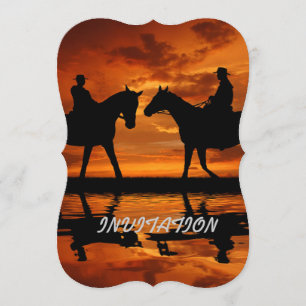 Western Sunset Reiten Cowboy-Silhouette Einladung