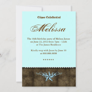 Western Sweet 16 Einladung Blue Star Brown