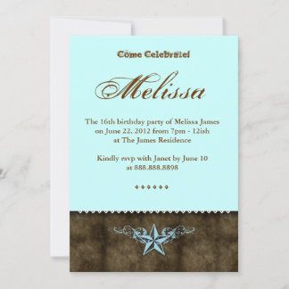 Western Sweet 16 Einladung Blue Star Brown