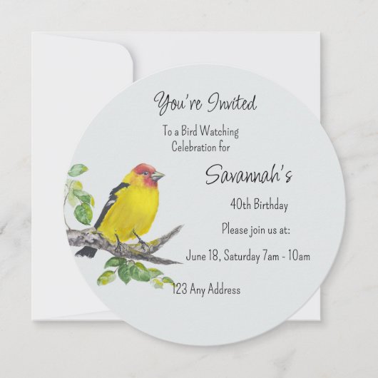 Western Tanager Bird Birdwatcher Birthday Einladung (Vorderseite)