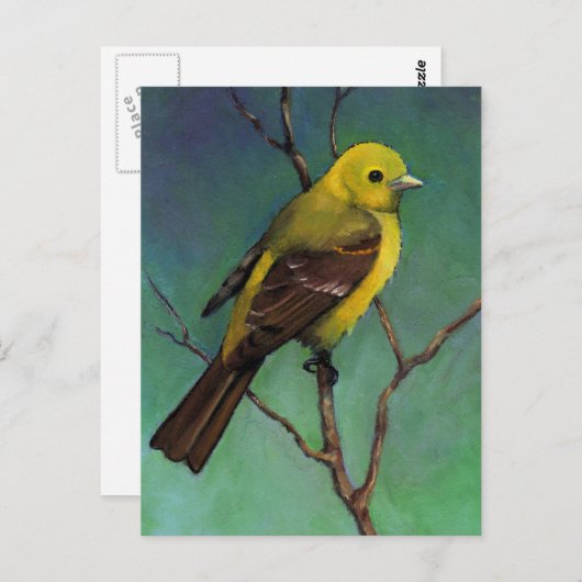 Western Tanager: Vögel in Ölpastel Postkarte (Vorne/Hinten)