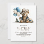 Western Teddy Bear 1st Birthday Party Invitation Einladung (Vorderseite)