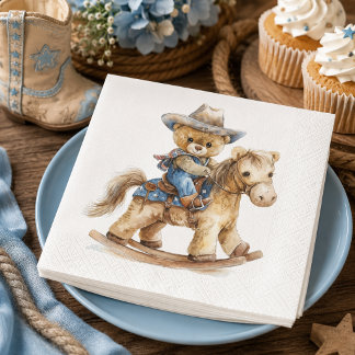 Western Teddy Bear Cowboy Baby Shower Papier Servi Serviette