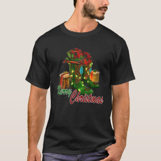 Western Texas Cowboy Boots Hat frohe Weihnachtskuh T-Shirt