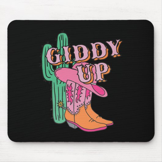 Western Texas Giddy Up Cowgirl Cowboy Boots Cactus Mousepad (Vorne)