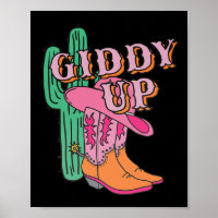 Western Texas Giddy Up Cowgirl Cowboy Boots Cactus