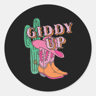 Western Texas Giddy Up Cowgirl Cowboy Boots Cactus Runder Aufkleber