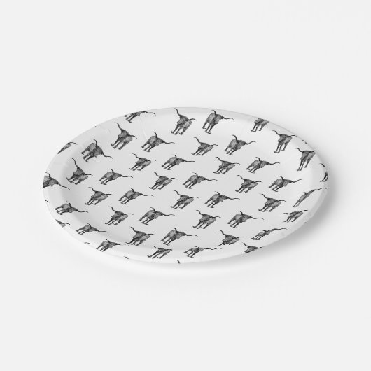 Western Texas Longhorn Bull CUSTOM FARBE Pappteller (Schrägansicht)