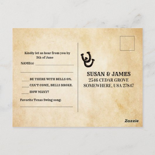 Western-Thema Hochzeit Einladung RSVP-Karte Postkarte (Rückseite)