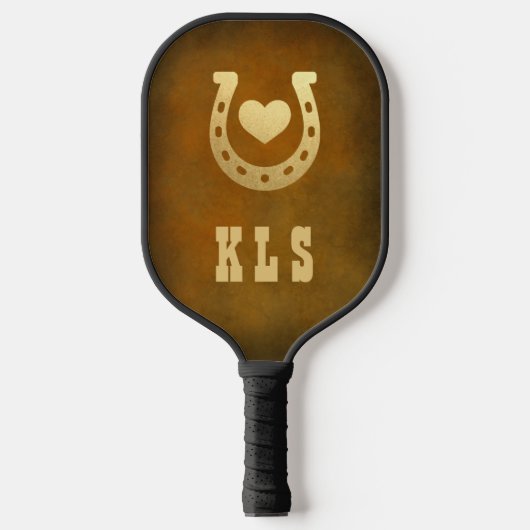Western-Thema Horseshoe Brown & Gold Monogram Pickleball Schläger (Vorderseite)