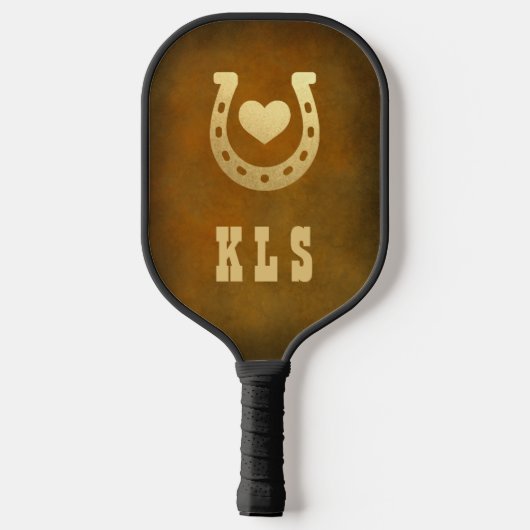 Western-Thema Horseshoe Brown & Gold Monogram Pickleball Schläger (Rückseite)