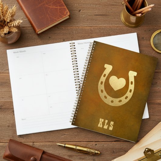 Western-Thema Horseshoe Brown & Gold Monogram Planer