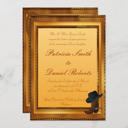 Western-Thema mit Stiefel u. Hut Einladung (Vorne/Hinten)